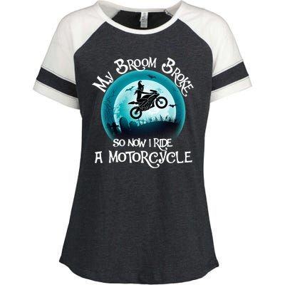 Funny Halloween My Broom Broke So Now I Ride A Motorcycle Enza Ladies Jersey Colorblock Tee