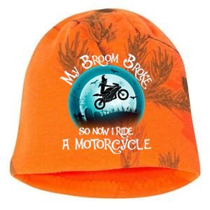 Funny Halloween My Broom Broke So Now I Ride A Motorcycle Kati - Camo Knit Beanie