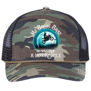 Funny Halloween My Broom Broke So Now I Ride A Motorcycle Retro Rope Trucker Hat Cap