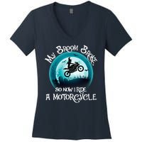 Funny Halloween My Broom Broke So Now I Ride A Motorcycle Women's V-Neck T-Shirt