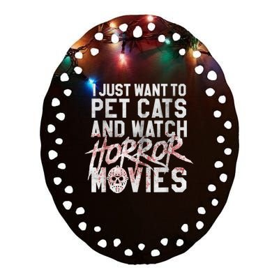 Funny Horror Movie Fan Halloween Cat Lover Gift Ceramic Oval Ornament