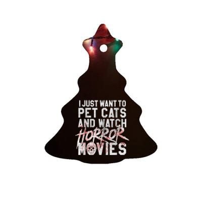 Funny Horror Movie Fan Halloween Cat Lover Gift Ceramic Tree Ornament