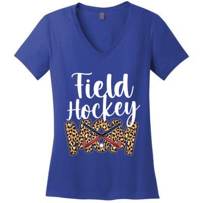 Field Hockey Mom Leopard Cheetah Field Hockey Mom Gift Women's V-Neck T-Shirt