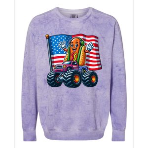 Funny Hotdog Monster Truck 4th Of July American Flag Gift Colorblast Crewneck Sweatshirt