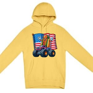 Funny Hotdog Monster Truck 4th Of July American Flag Gift Premium Pullover Hoodie