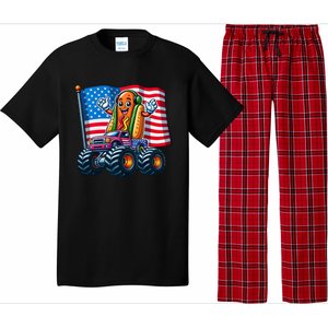 Funny Hotdog Monster Truck 4th Of July American Flag Gift Pajama Set