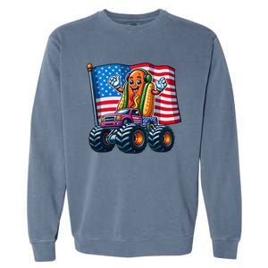 Funny Hotdog Monster Truck 4th Of July American Flag Gift Garment-Dyed Sweatshirt