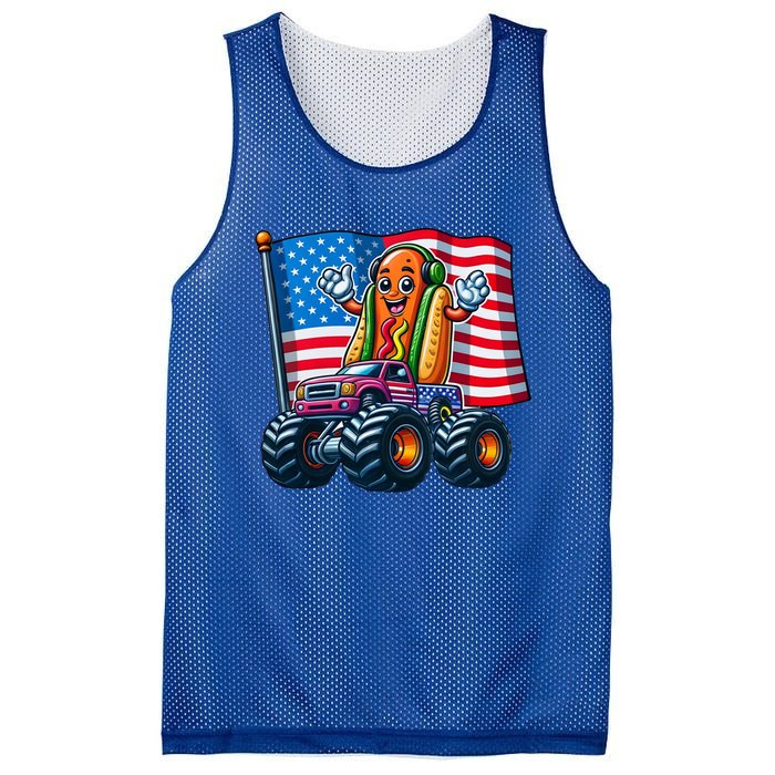 Funny Hotdog Monster Truck 4th Of July American Flag Gift Mesh Reversible Basketball Jersey Tank