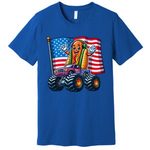 Funny Hotdog Monster Truck 4th Of July American Flag Gift Premium T-Shirt