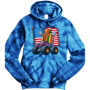 Funny Hotdog Monster Truck 4th Of July American Flag Gift Tie Dye Hoodie