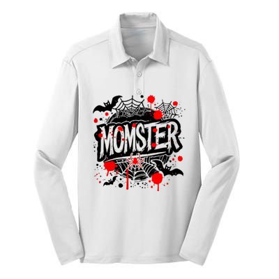 Funny Halloweem Momster Monster Mommy Mom Mother Matching Family Silk Touch Performance Long Sleeve Polo