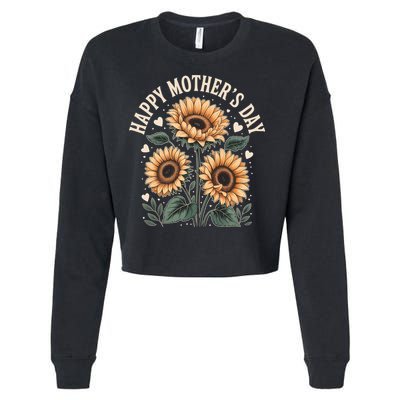 Funny Happy Mothers Day Cute Floral For Women Mom Grandma Cropped Pullover Crew