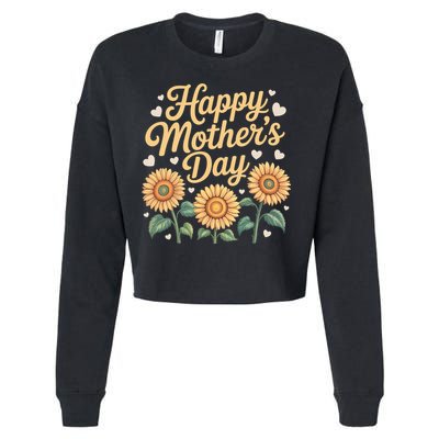 Funny Happy Mothers Day Cute Floral For Women Mom Grandma Cropped Pullover Crew