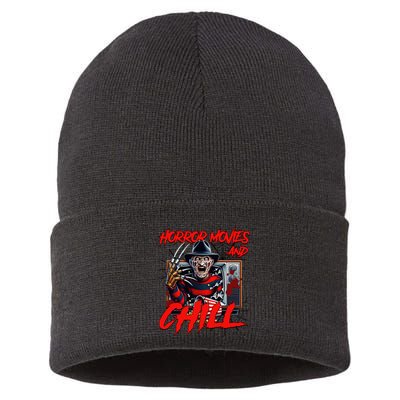 Freddy Horror Movies And Chill Scary Halloween Sustainable Knit Beanie