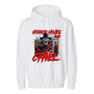 Freddy Horror Movies And Chill Scary Halloween Garment-Dyed Fleece Hoodie