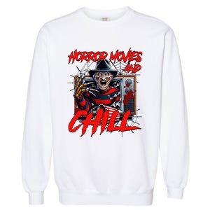 Freddy Horror Movies And Chill Scary Halloween Garment-Dyed Sweatshirt