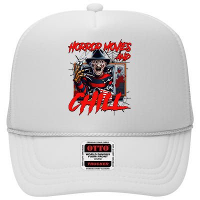 Freddy Horror Movies And Chill Scary Halloween High Crown Mesh Back Trucker Hat