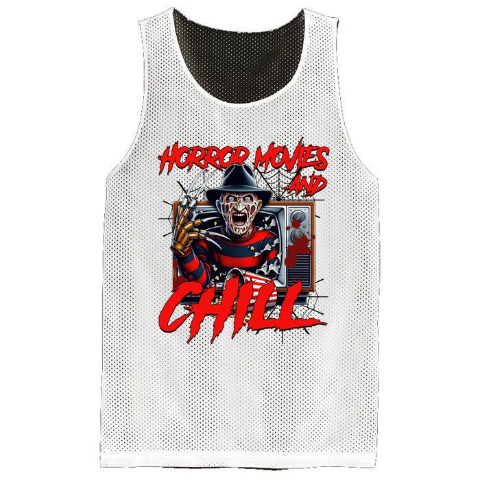 Freddy Horror Movies And Chill Scary Halloween Mesh Reversible Basketball Jersey Tank