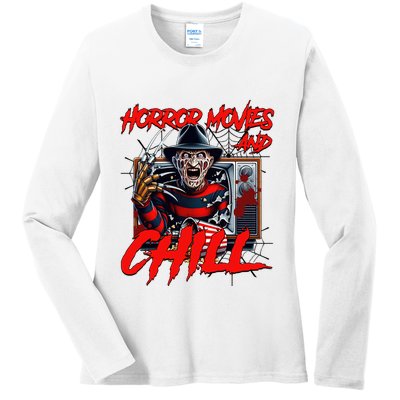 Freddy Horror Movies And Chill Scary Halloween Ladies Long Sleeve Shirt