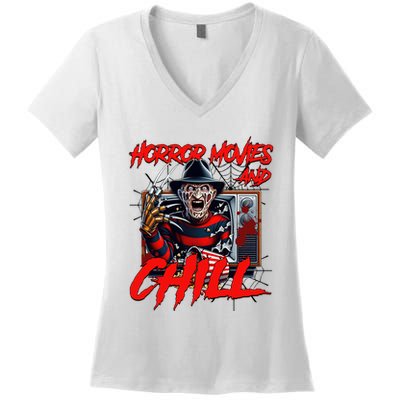 Freddy Horror Movies And Chill Scary Halloween Women's V-Neck T-Shirt