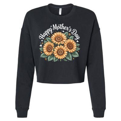 Funny Happy Mothers Day Cute Floral For Women Mom Grandma Cropped Pullover Crew