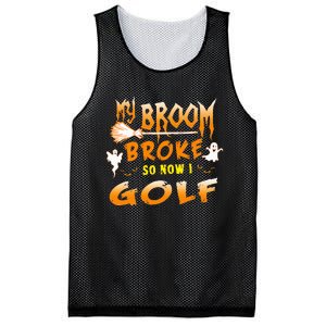 Funny Halloween My Broom Broke So Now I Golf Mesh Reversible Basketball Jersey Tank