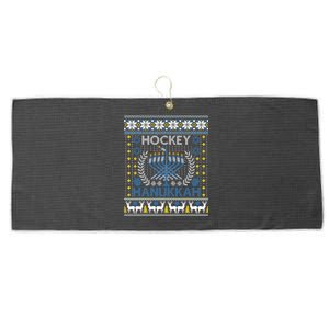 Funny Hockey Menorah Hanukkah Jewish Festival Holiday Season  Large Microfiber Waffle Golf Towel