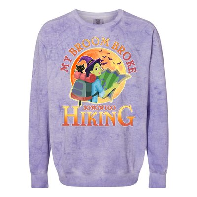 Funny Halloween My Broom Broke So Now I Go Hiking Colorblast Crewneck Sweatshirt