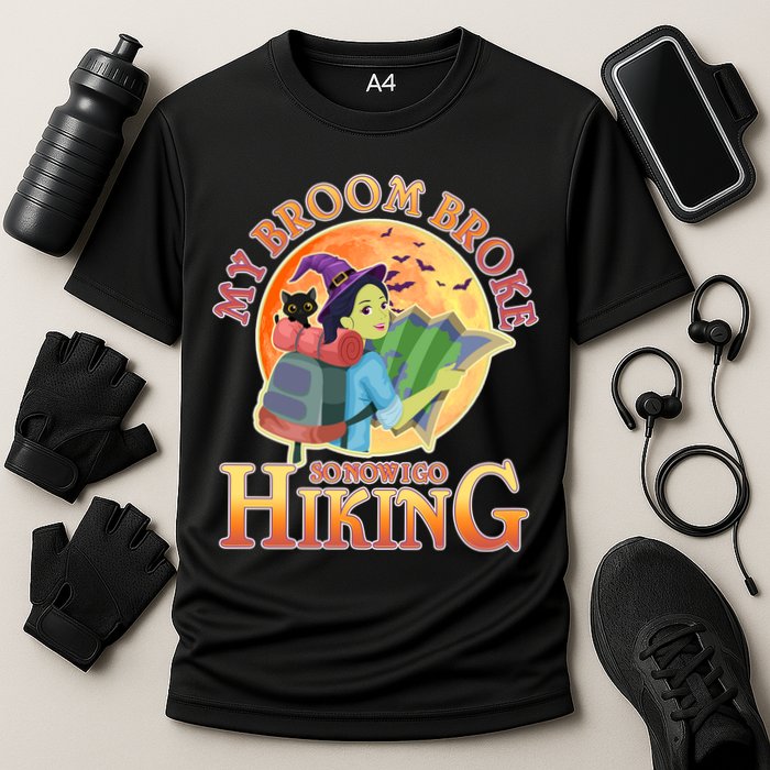 Funny Halloween My Broom Broke So Now I Go Hiking Cooling Performance Crew T-Shirt