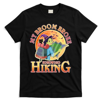 Funny Halloween My Broom Broke So Now I Go Hiking T-Shirt