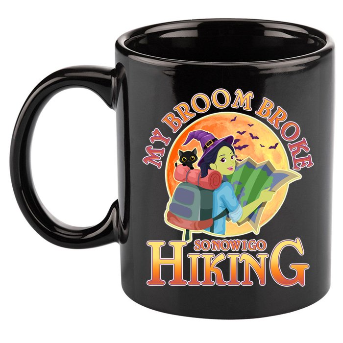Funny Halloween My Broom Broke So Now I Go Hiking 11oz C Handle Ceramic Mug