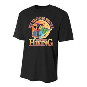 Funny Halloween My Broom Broke So Now I Go Hiking Youth Performance Sprint T-Shirt