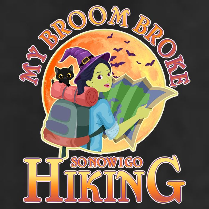 Funny Halloween My Broom Broke So Now I Go Hiking Golf Towel