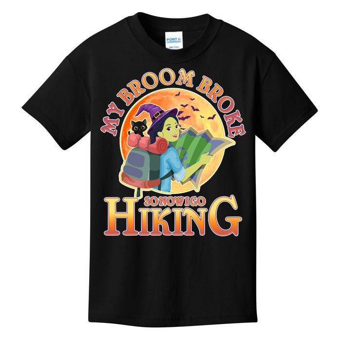 Funny Halloween My Broom Broke So Now I Go Hiking Kids T-Shirt