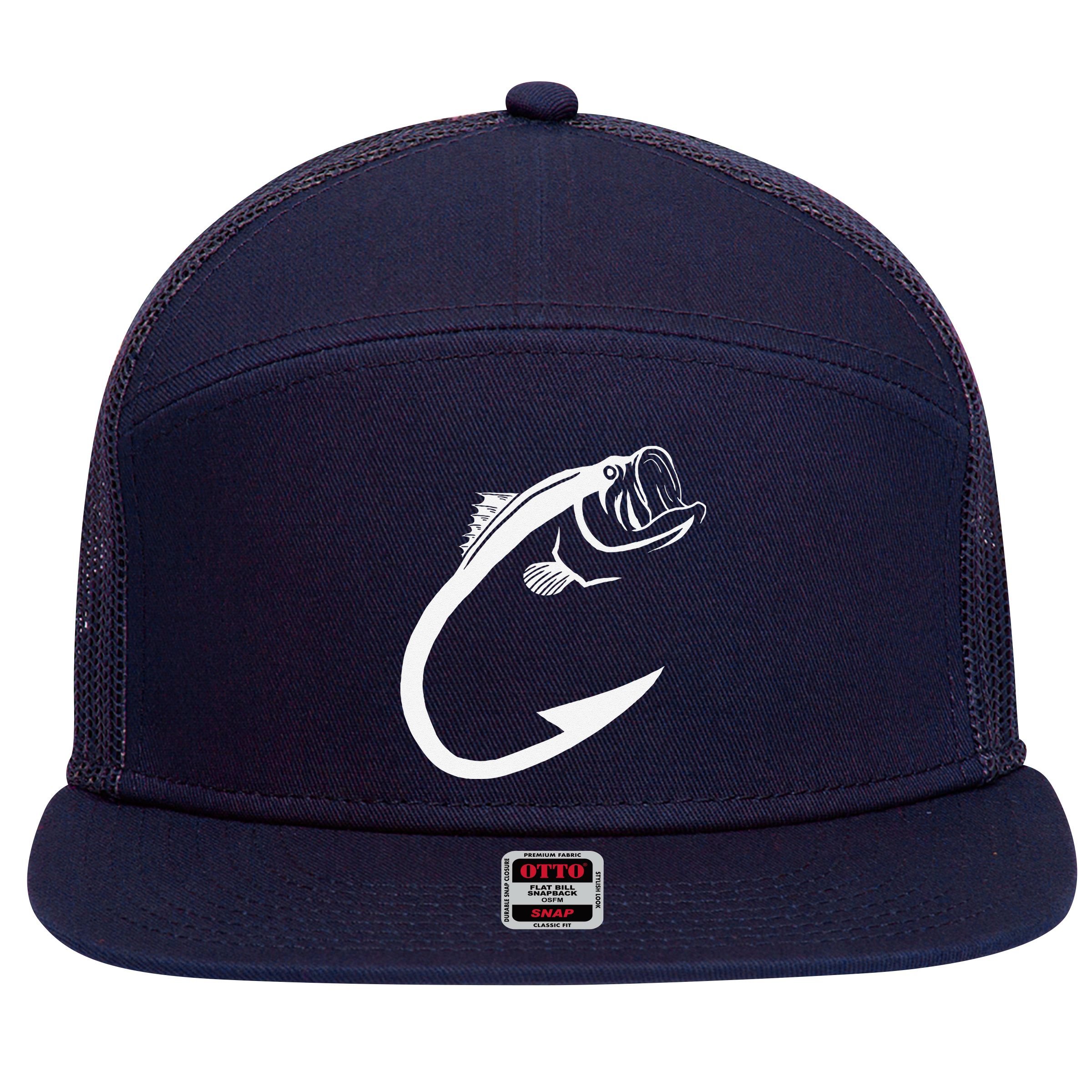 Fish Hook Minimal Art Cool Fishing Lover Art Lover Gift 7 Panel Mesh Trucker Snapback Hat