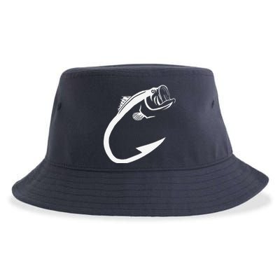 Fish Hook Minimal Art Cool Fishing Lover Art Lover Gift Sustainable Bucket Hat