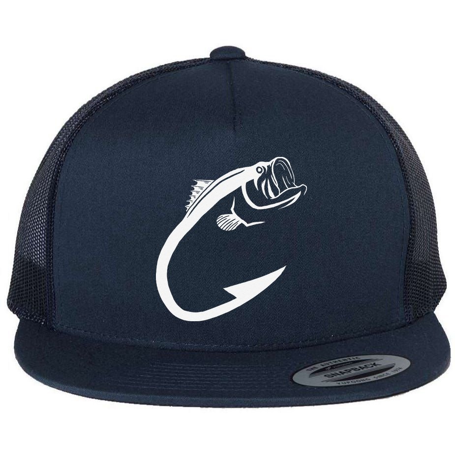 Fish Hook Minimal Art Cool Fishing Lover Art Lover Gift Flat Bill Trucker Hat