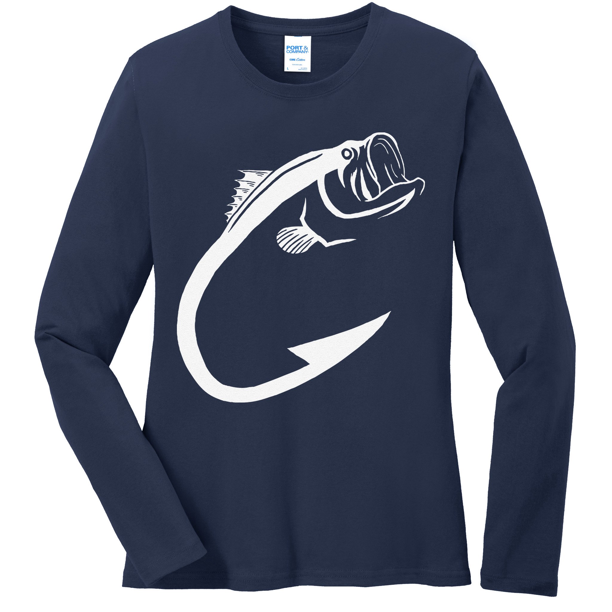 Fish Hook Minimal Art Cool Fishing Lover Art Lover Gift Ladies Long Sleeve Shirt