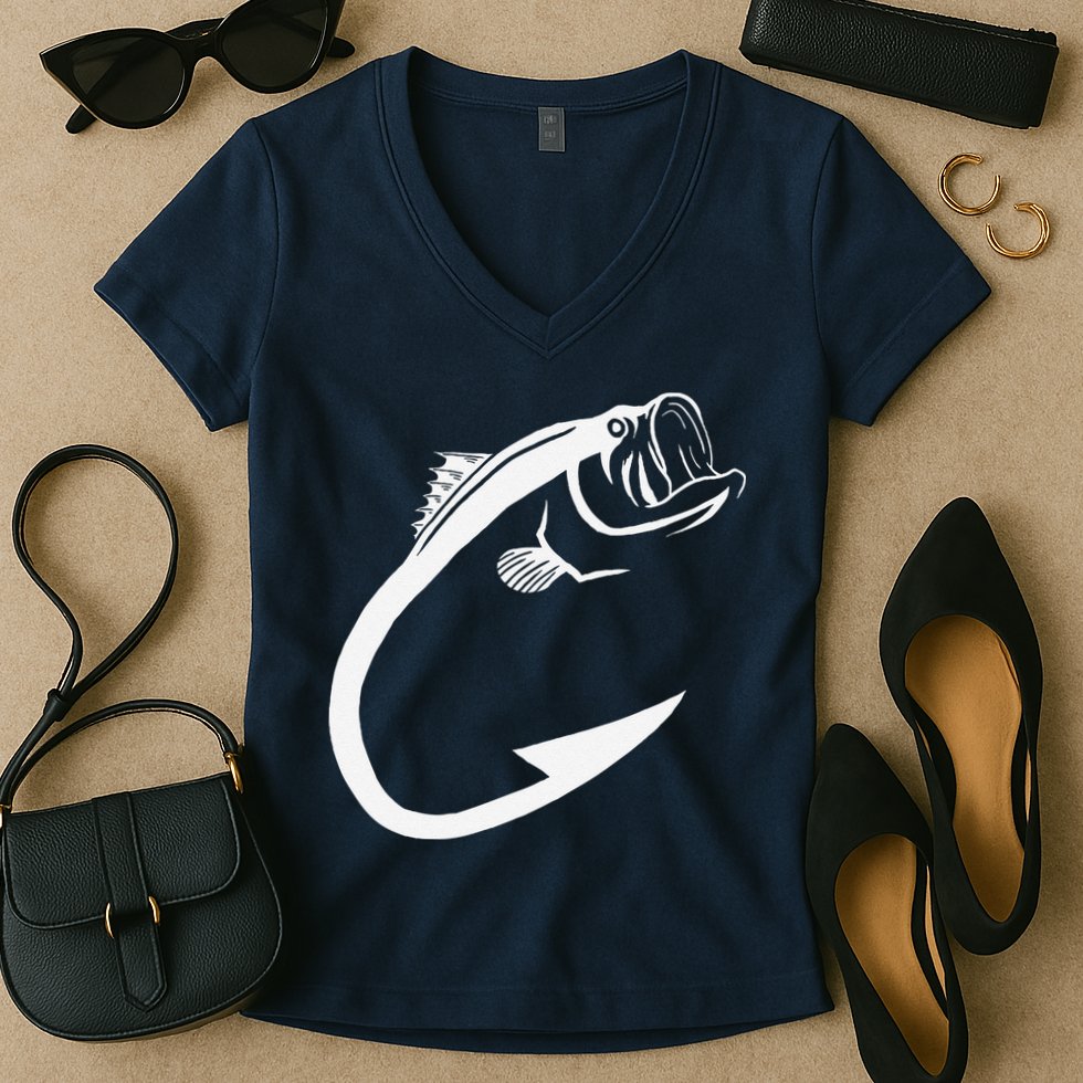 Fish Hook Minimal Art Cool Fishing Lover Art Lover Gift Women's V-Neck T-Shirt