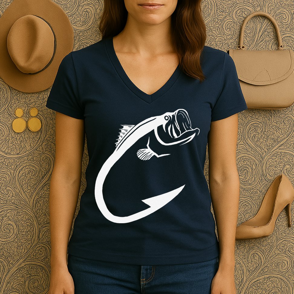 Fish Hook Minimal Art Cool Fishing Lover Art Lover Gift Women's V-Neck T-Shirt