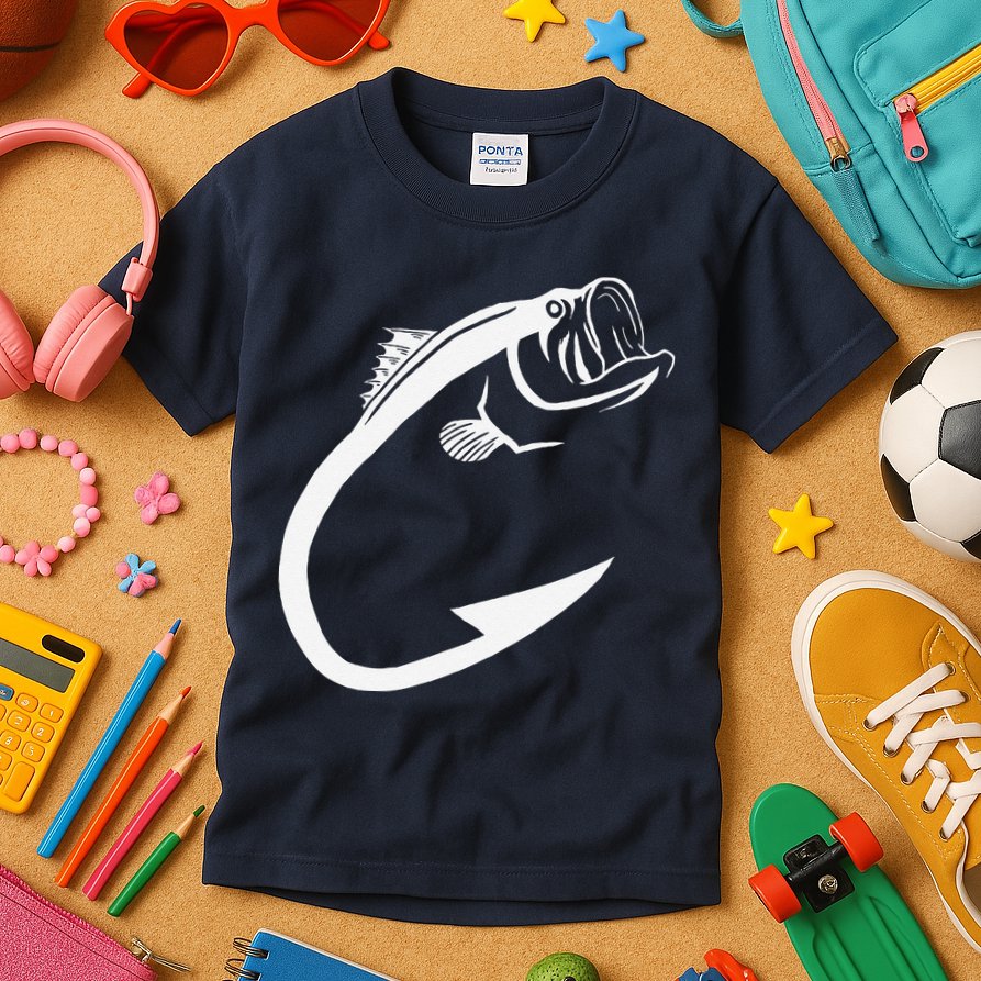 Fish Hook Minimal Art Cool Fishing Lover Art Lover Gift Kids T-Shirt