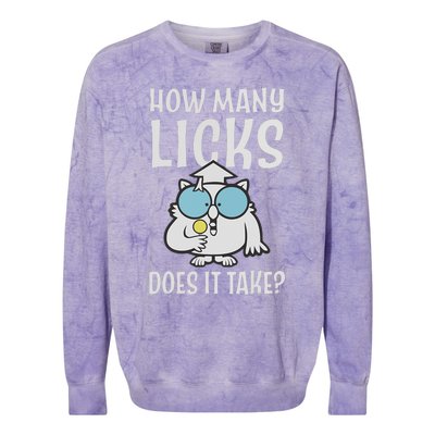 Funny How Many Licks Does It Take? Funny Owl Colorblast Crewneck Sweatshirt