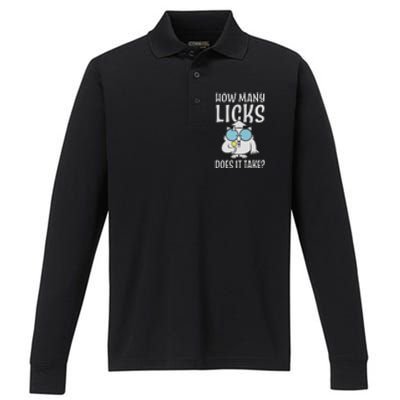 Funny How Many Licks Does It Take? Funny Owl Performance Long Sleeve Polo