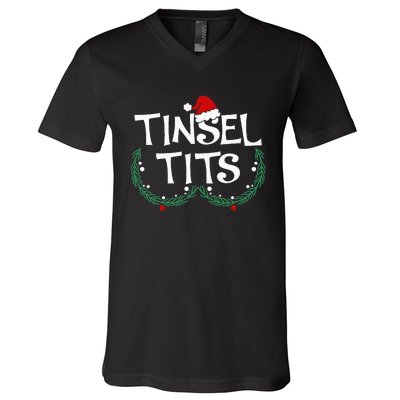 Festive Holiday Matching Couples Sweaters Jingle Balls & Tinsel V-Neck T-Shirt