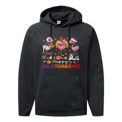 Flamingo Halloween Merry Christmas Happy Hallothanksmas Performance Fleece Hoodie