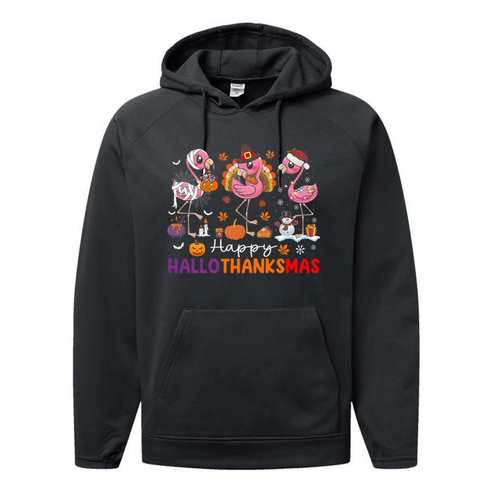 Flamingo Halloween Merry Christmas Happy Hallothanksmas Performance Fleece Hoodie