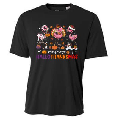 Flamingo Halloween Merry Christmas Happy Hallothanksmas Cooling Performance Crew T-Shirt