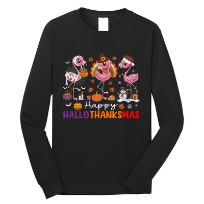 Flamingo Halloween Merry Christmas Happy Hallothanksmas Long Sleeve Shirt