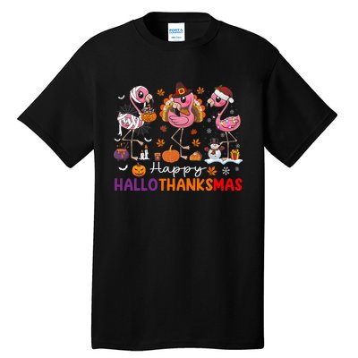 Flamingo Halloween Merry Christmas Happy Hallothanksmas Tall T-Shirt