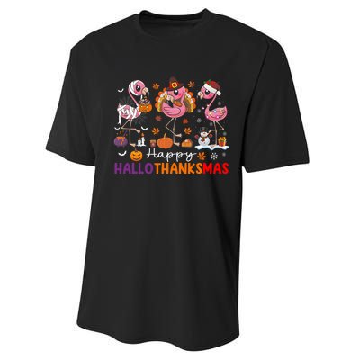 Flamingo Halloween Merry Christmas Happy Hallothanksmas Performance Sprint T-Shirt